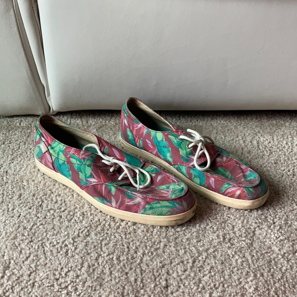 Reef Deckhand Boat Shoe Loafers Tropical Palm Leaves Print 12